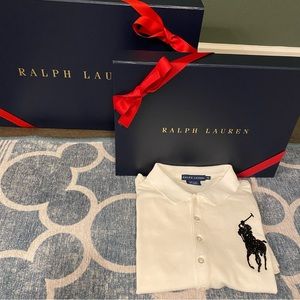 BRAND NEW -Ralph Lauren - White polo/ Blue Label - hand beaded pony